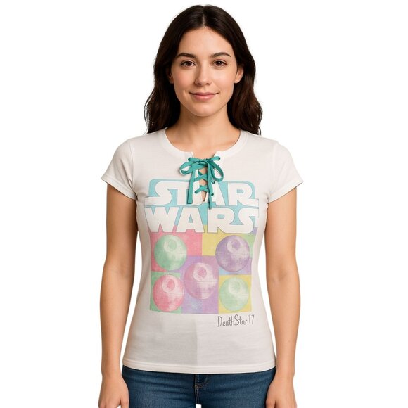 Star Wars Tops - Star Wars Shirt T Tee Death Star Lace Up Tie CAP SLEEVES Women's WOMAN'S Medium